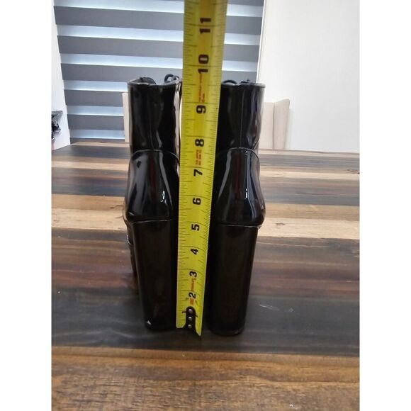 Wild Diva Black Patent Chunky Platform Lace-Up Boots Size 7.5 β Goth Vibes - Picture 8 of 11